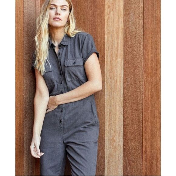 OUTERKNOWN Dark Gray S.E.A Jumpsuit M New Utility Inspired Organic Cotton Linen - Picture 13 of 13
